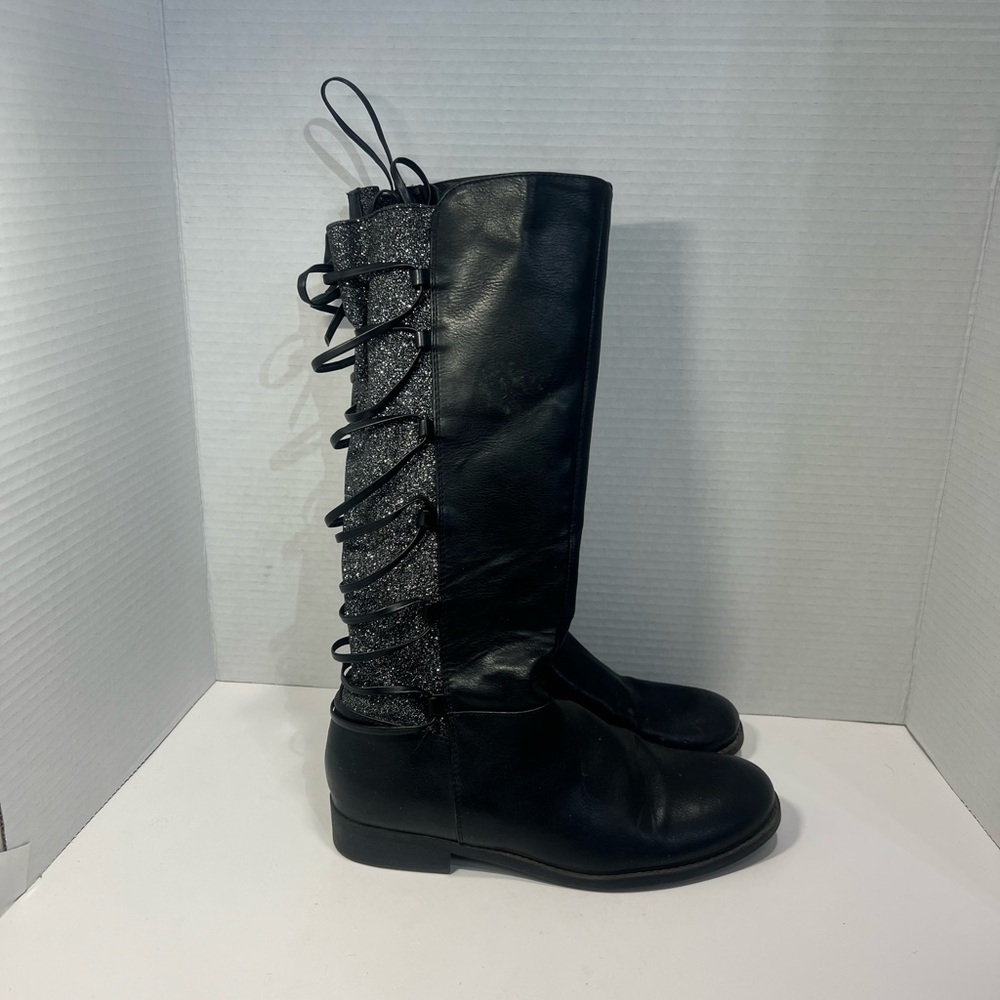 Brash Black and Silver Lace-Up Boots